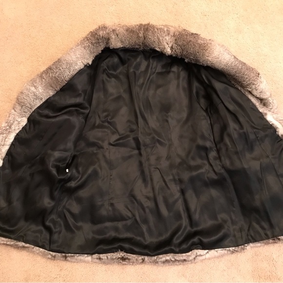 Womens Fur Coat Jacket Size 46 Medium Grey Rabbit Pockets Hook Closure Flaw - Picture 6 of 16